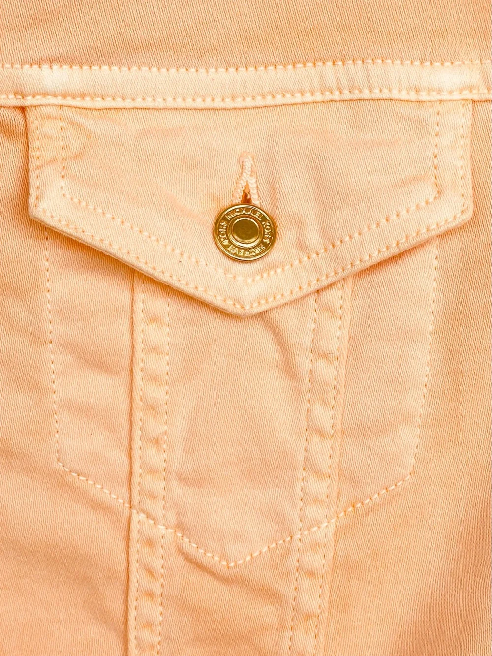 MICHAEL KORS Denim Jacket Gold Button Patch Pocket Pointed Collar Stretch